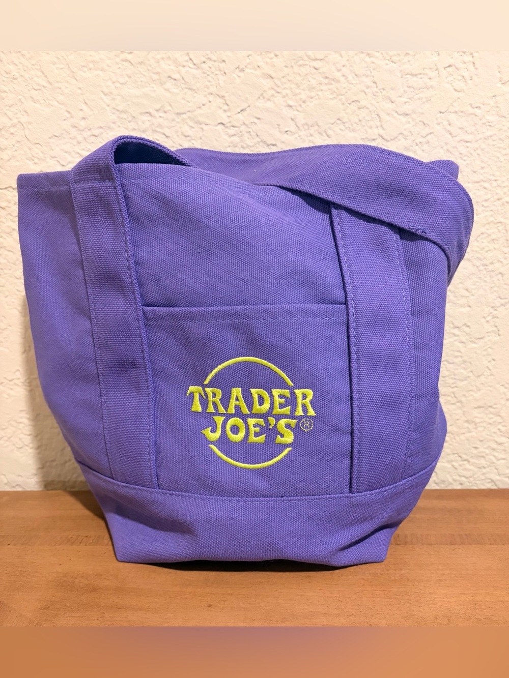 Trader Joe's Purple Canvas Tote with Yellow Logo